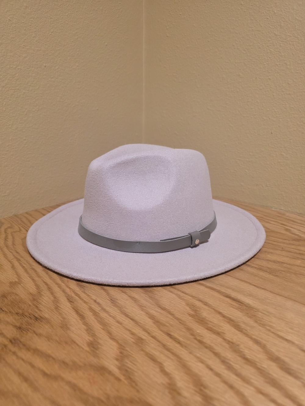 Blush Pink Wide-Brim Felt Fedora with Leather Band
